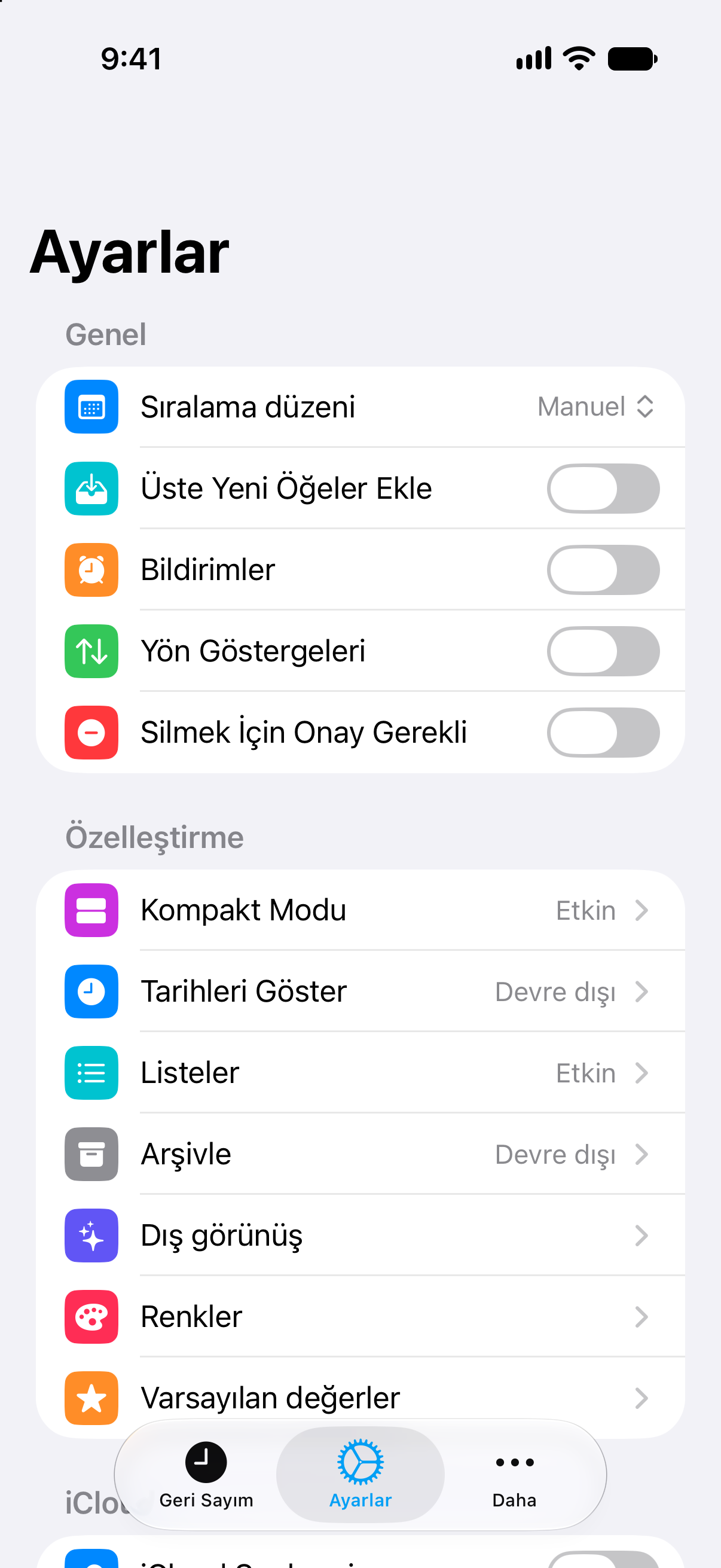 Ömür boyu Pro erişimini gösteren Geri Sayım ayarları.