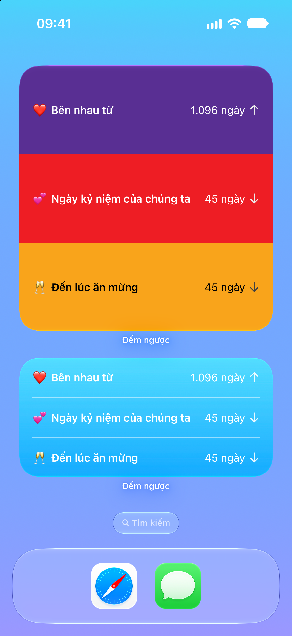 Đếm ngược — Đếm ngược đến ngày kỷ niệm. Tiện ích Màn hình chính với các sự kiện sắp tới.