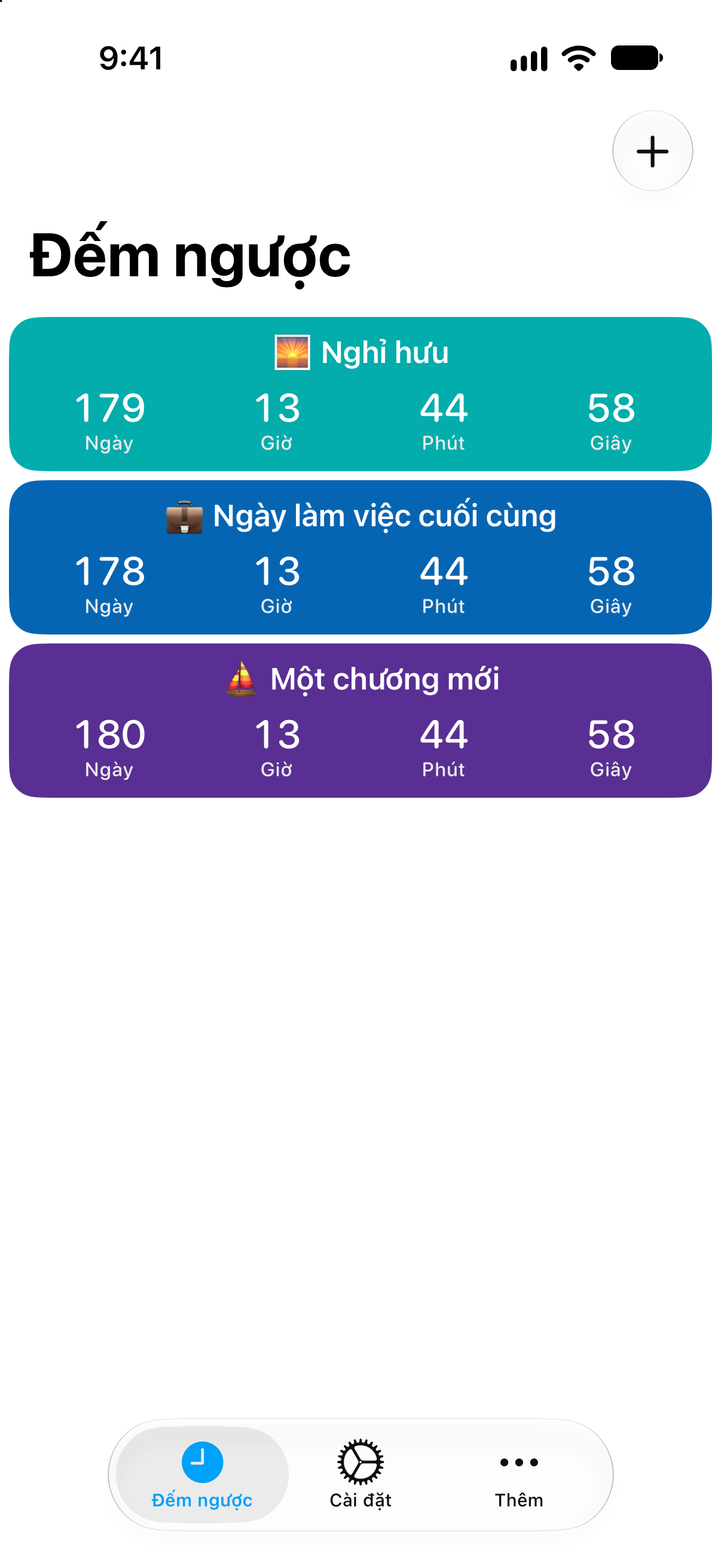 Đếm ngược — Đếm ngược đến ngày nghỉ hưu. Danh sách đếm ngược chi tiết với thời gian còn lại.