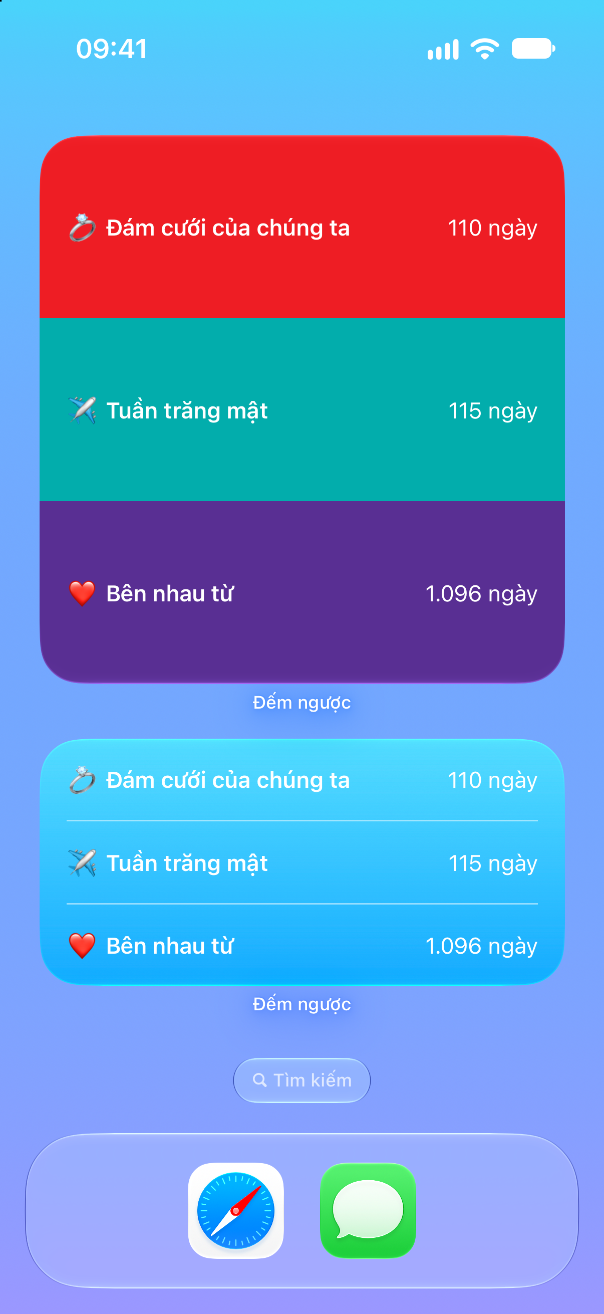 Đếm ngược — Đếm ngược đến đám cưới. Tiện ích Màn hình chính với các sự kiện sắp tới.